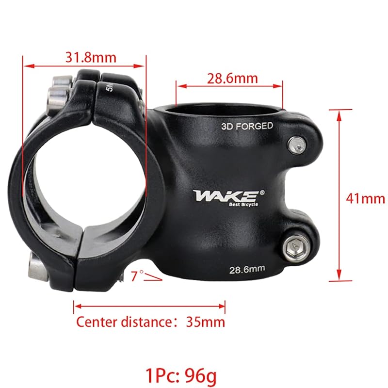 Bike Stem 31.8mm x 35mm 7° Aluminum Alloy Short Handlebar Stem for Mountain, Road & BMX - LiteOne