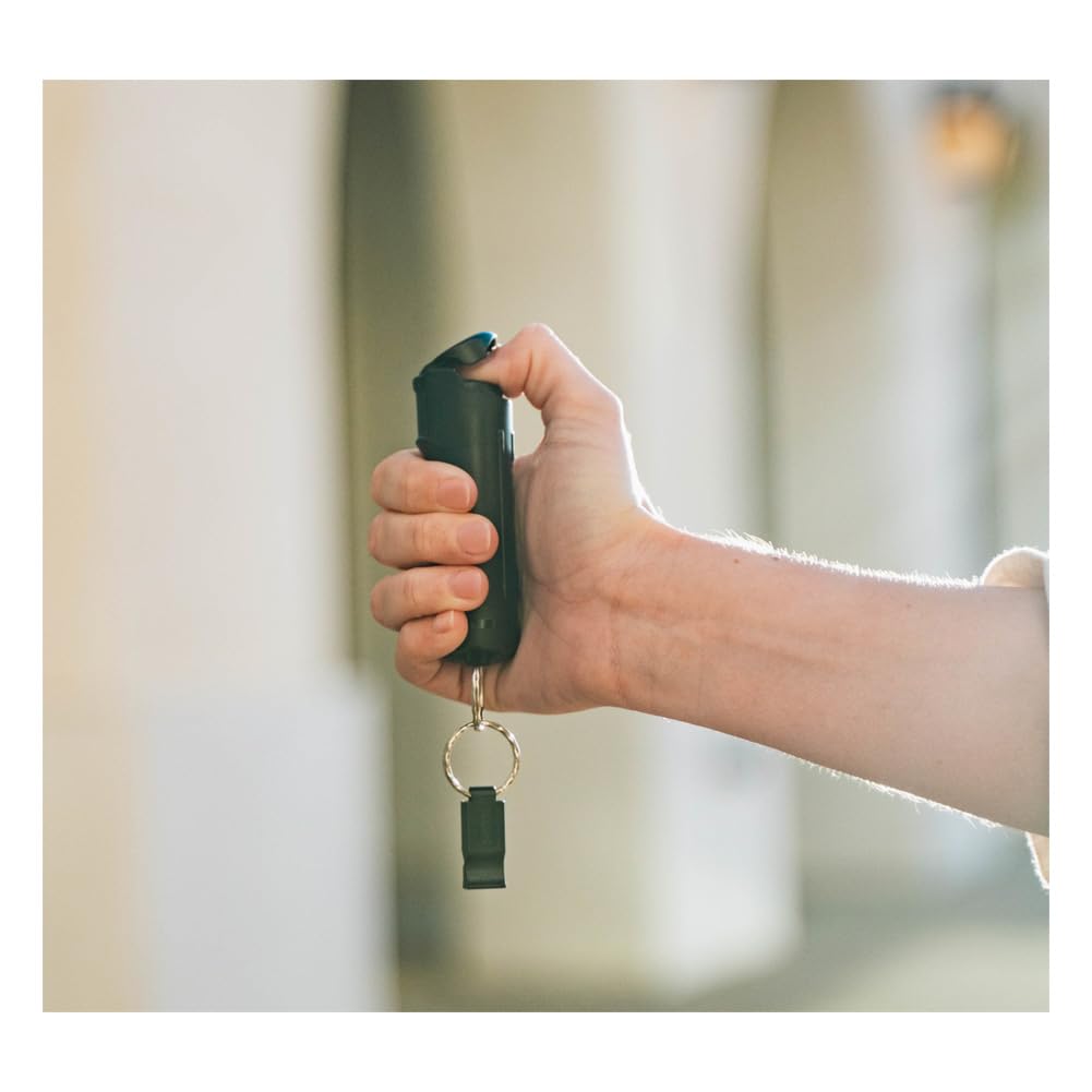 SABRE 2-in-1 Pepper Gel with Detachable Safety Whistle Keychain, 3X longer spray time, 12-Foot, Whistle for Help and Can Be Heard Up to 750 Feet, UV Marking Dye, Ergonomic Finger Grip, Flip Top Safety