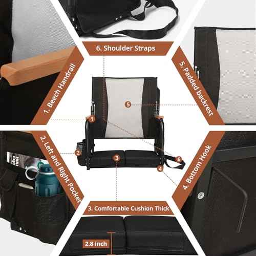 Extra Wide Stadium Seats with Back Support, Bleacher Chairs with High Back and Cushion, Padded Portable Fording Bleacher Seat with Armrests, Cup Holder and Storage Pockets (Grey)