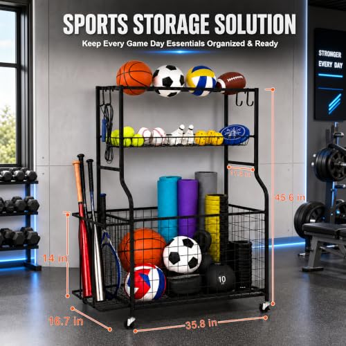 DuraMax Garage Sports Storage Rack with Wheels, Ball & Equipment Organizer
