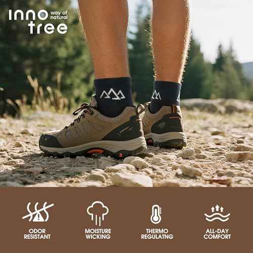 innotree Merino Wool Hiking Socks for Men & Women Quarter Ankle Compression Thick Cushion Breathable Anti Odor Socks, 5 Pairs