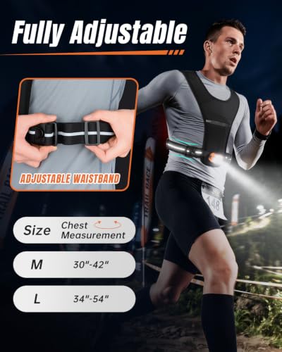 MOKURA Reflective Running Vest with Light for Women and Men - Black, Medium