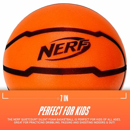 Nerf Quietcourt Silent Foam Basketball - Mini Size 7 Inches - Never Goes Flat - Orange
