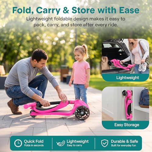Kids 3 Wheel Scooter with Foldable Seat LED Wheels and Adjustable Handlebar