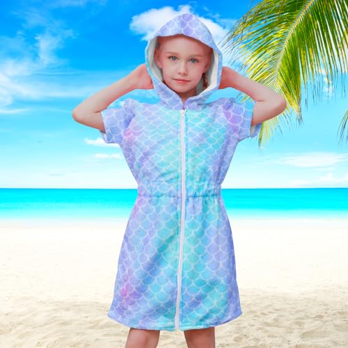 Sylfairy Cover Up for Girls Terry Swim Cover Ups Hooded Terry Kids Cover Up Bathing Suit Beach Dress 4-9Years