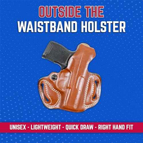 DeSantis Thumb Break Mini Slide Holster - Leather Holsters for Pistols, OWB Holster Compatible with SIG Sauer P365, P365 XL, P365 SAS, P365 XL w/ ROMEO ZERO, P365X w/ ROMEO ZERO - Left Hand Draw, Tan