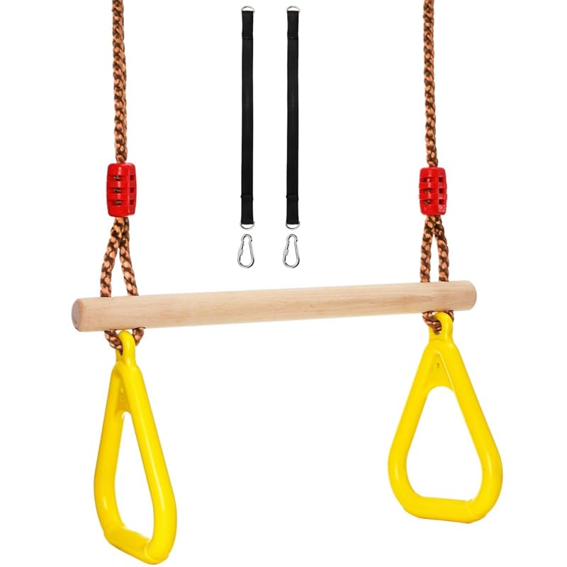 Covzoe Trapeze Bar Swing Set Attachment 16in Wood with 39-67in Rope