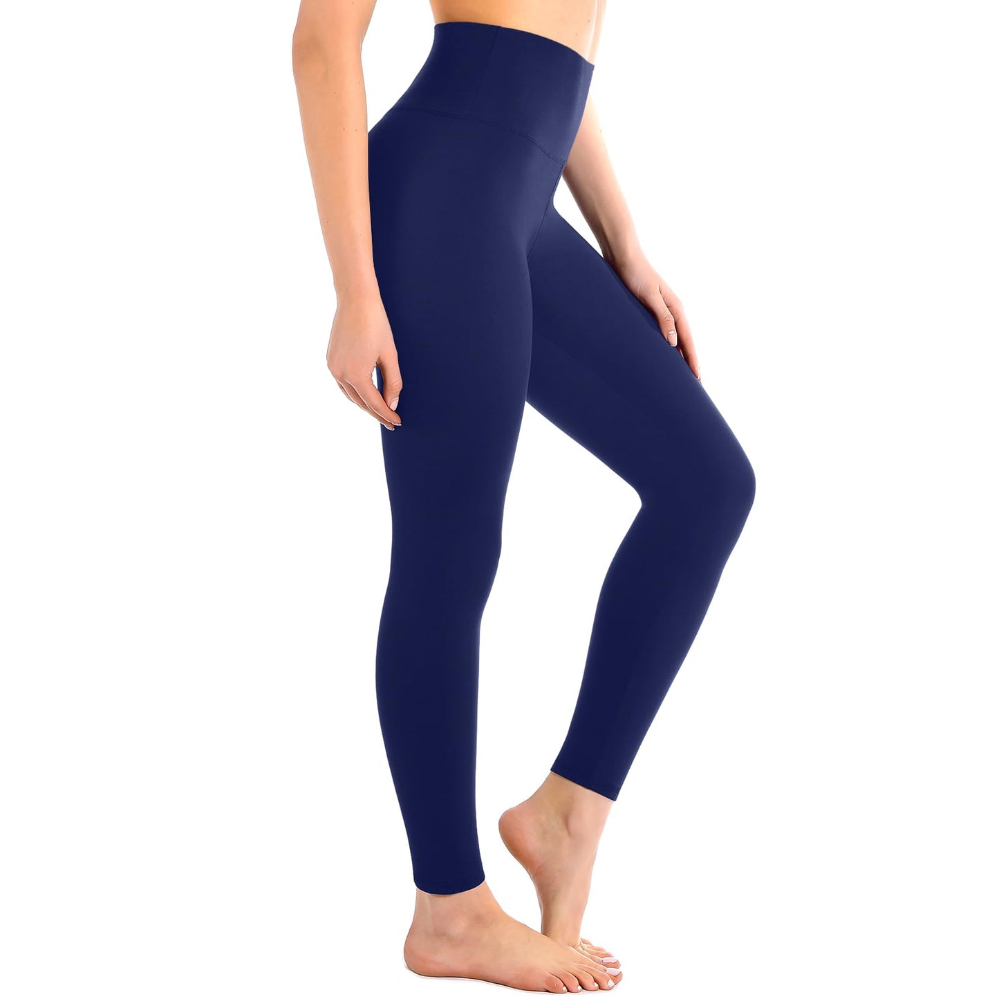 Leafigure High Waisted Leggings for Women- Soft No See-Through Yoga Pants for Gym Workout Running Navy L-XL
