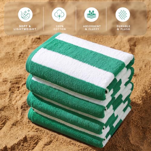 Green Beach Towels Set of 4 - 30x60 Inch Cotton Pool & Bath Towels