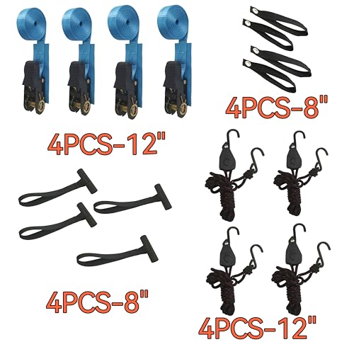 Kayak Ratchet Tie Down Straps 4 Pack - 12 Ft, 1000 LB Break Strength for Watercraft & Cargo