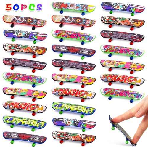 POPLAY 50PCS Mini Finger Skateboards, Finger Boards Toy Mini Skateboard for Kids Party Favors, Birthday Goodie Bag Stuffers, Classroom Prizes Exchange Gifts