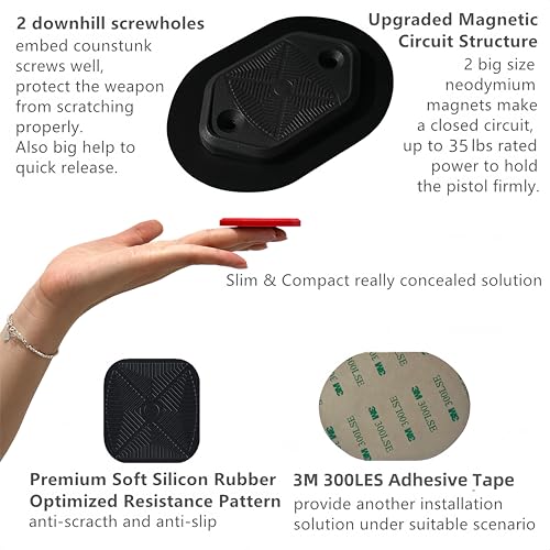 Black 2-Pack Gun Magnet 35lbs No Drill Adhesive Car Holster Anti-Scratch
