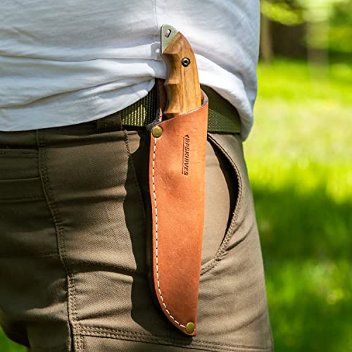 HK4 Fixed-Blade Stainless Steel Camping Knife with Leather Sheath - Bushcraft & Survival