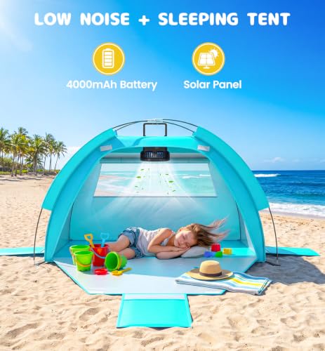 Baby Beach Tent with Sunshade & Cooling Fan - Portable UV 50+ Canopy Shelter for Infant & Toddler, Sand & Camping Use