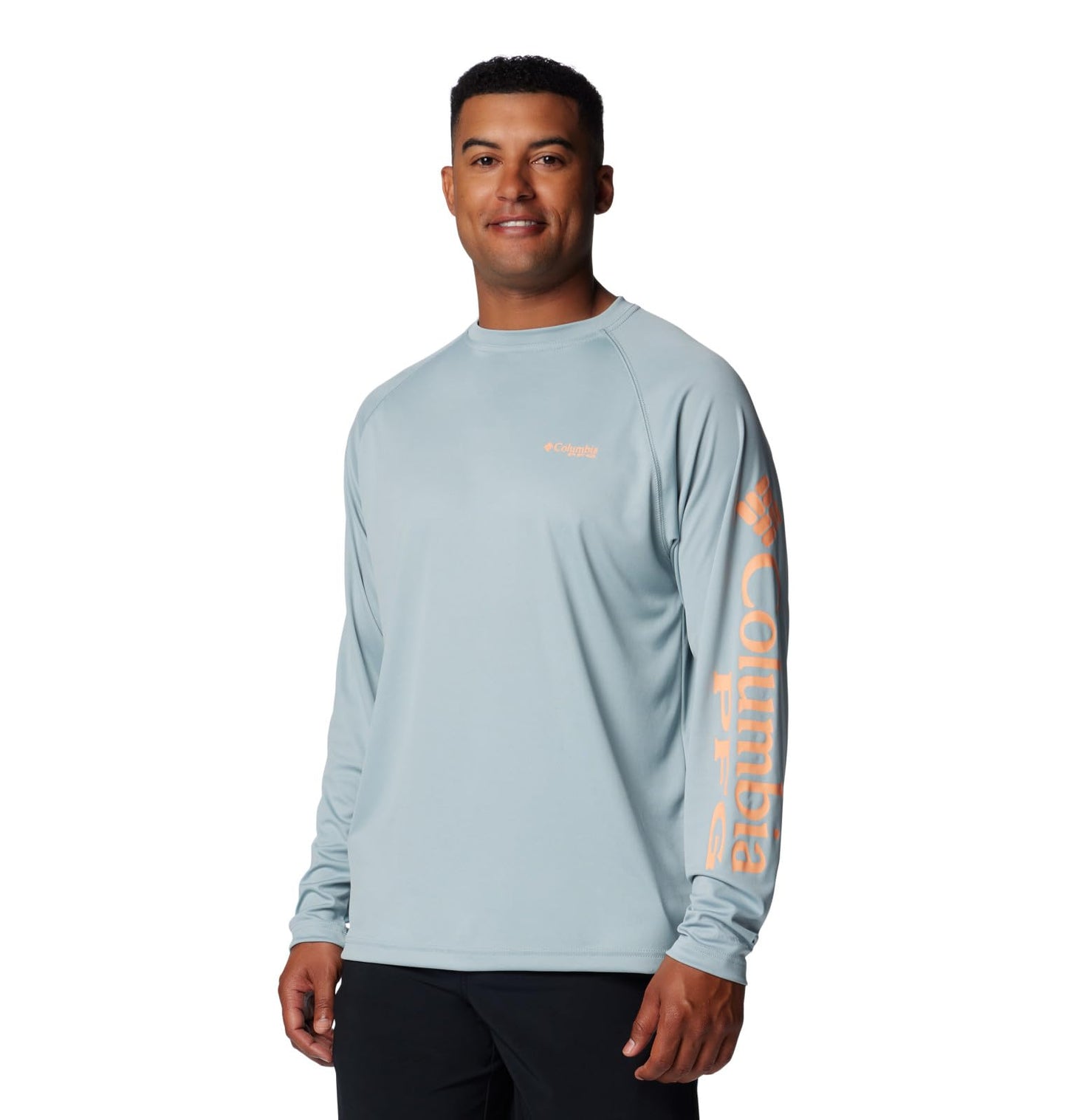 Columbia Men's PFG Terminal Tackle Long Sleeve Fishing Shirt, Crushed Blue/Bright Nectar Logo, 5X Tall