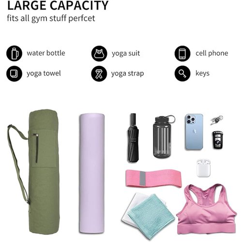 Baestappy Cotton yoga mat bag with Pockets and Adjustable Strap - Full Zip Cargo Yoga Mat Carrier Bag - Bag for 1/4" 1/3" Thick Yoga Mat