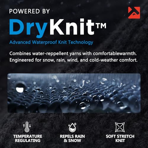 TOP-EX DryKnit¢â Waterproof 50% Merino Wool Visor Beanie Hat for Men Fleece Lined Winter Hat with Brim for Big Heads