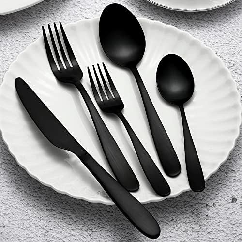 Compralo Matte Black Silverware Set for 8 - 40 Piece Stainless Steel Cutlery