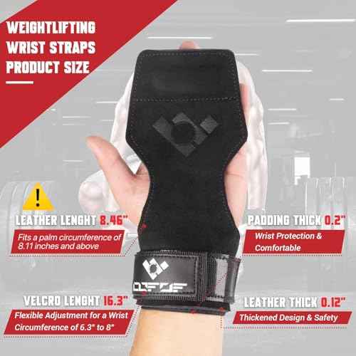 COFOF Weight Lifting Wrist Strap, Double Layer Leather Wrist Strap for Deadlift and Powerlifting, Adjustable Neoprene Padded Gym Workout Lifting Hooks (Pair)