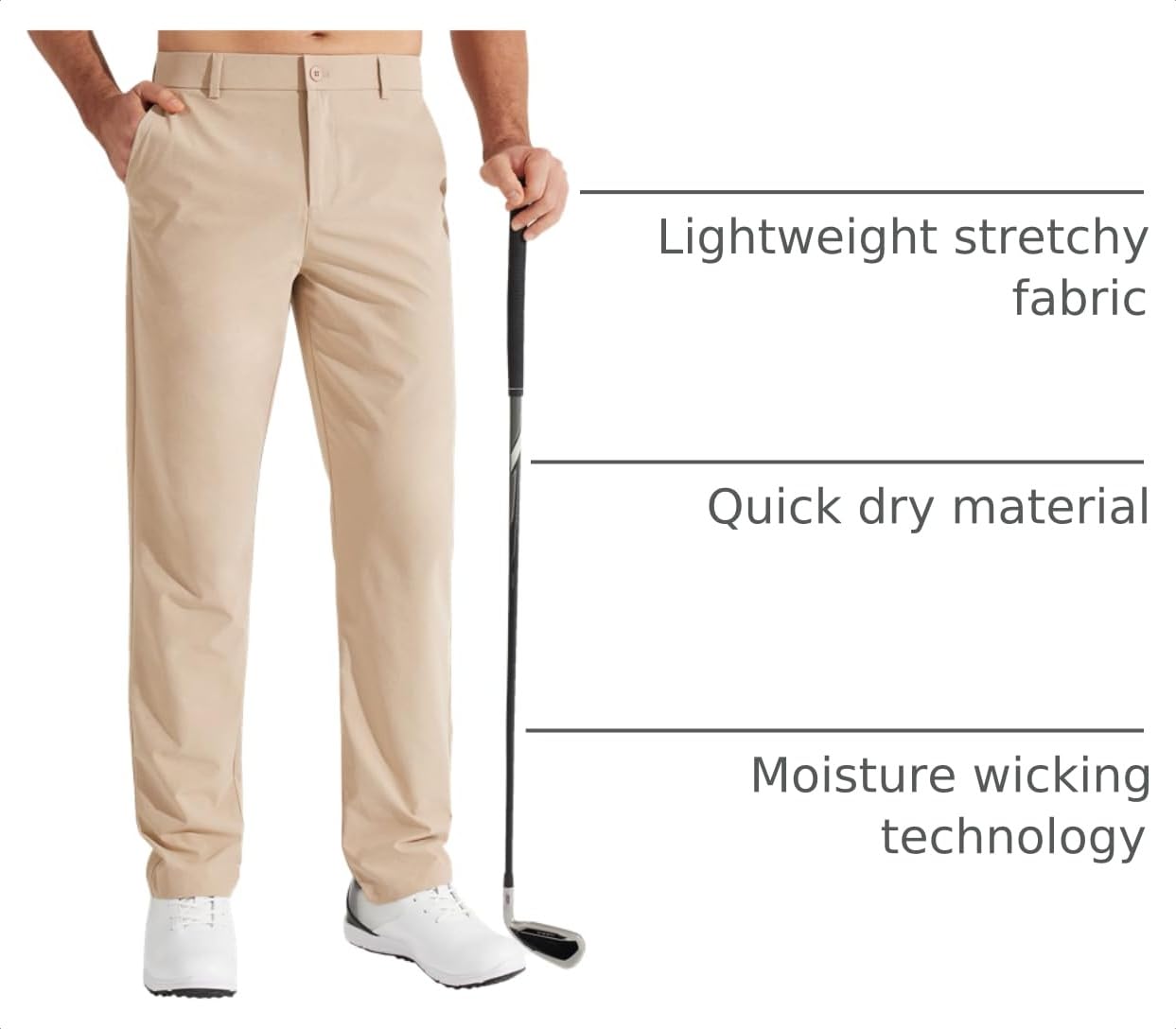 Libin Mens Golf Pants 32" Regular Fit Dress Pant Khaki 36W x 32L
