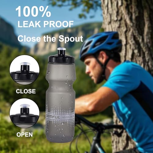 GEMFUL 24oz Bike Water Bottle & Cage Holder Set - Pink Blue & Black White 2 Pack