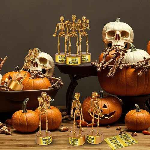 Halloween Trophy 4 Pack Best Costume Skeleton Trophies, Halloween Skeleton Funny Trophy Plastic Tropies for Contest Awards, Halloween Party Prizes for Adults Party Supplies