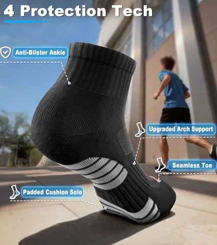 Kids Boys Ankle Socks 6 Pairs Athletic Cushion Seamless Toe X-Large - Black