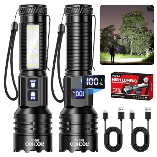 Rechargeable LED Flashlight 3600 Lumens, Dual Light, LCD Display, IP65 Waterproof