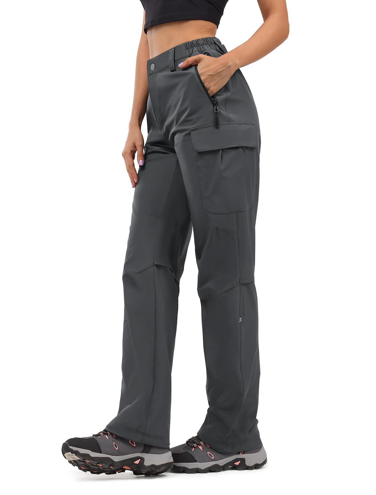 Moosehill Women's-Hiking-Pants-Cargo-Quick-Dry-Stretch-Lightweight Work Outdoor Pants with 5 Deep Pockets(Dark Grey, 12, 31in)