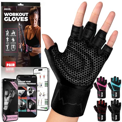 Women’s Breathable Workout Gloves - Black, Medium (7.5-8")