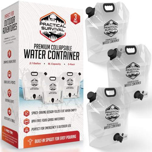 Portable Water Container Bags with Spigot - 2.1 Gallon/8L BPA-Free Folding Water Storage Jug, 3 Pack