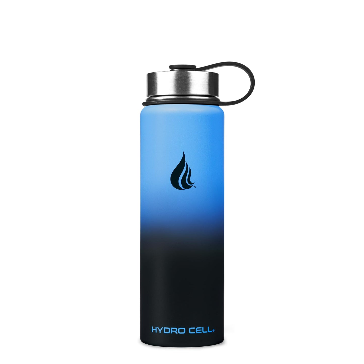 HYDRO CELL Stainless Steel Insulated Water Bottle with Straw - For Cold & Hot Drinks - Metal Vacuum Flask with Screw Cap and Modern Leakproof Sport Thermos for Adults (Blue/Black 24oz)