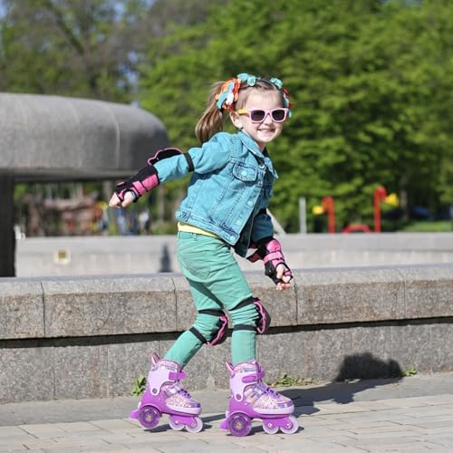 Toddler Girls Roller Skates with Light-Up Wheels, 4 Adjustable Sizes - Dream Purple, Small (10C-13C)