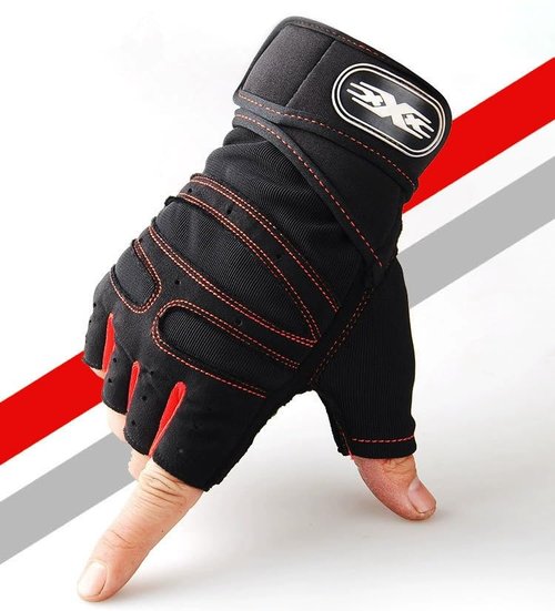 Sport Weight Lifting Gloves for Men and Women, Full Palm Protection Wrist Wraps,Workout Gloves for Gym, Dumbbell, Fitness, Weightlifting, Climbing, Cycling(Red&Black,L)
