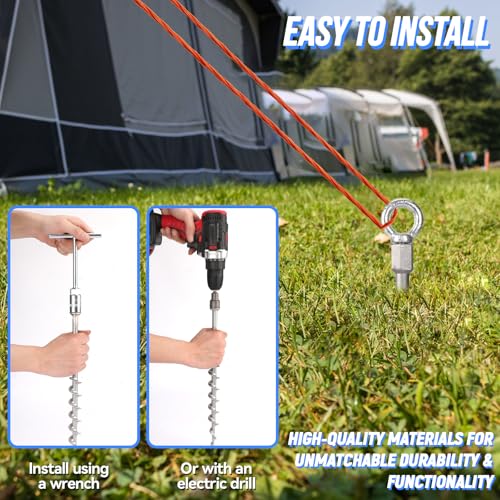 8 Pcs 14-Inch Detachable Ground Anchors for Tent Stakes - Cast Aluminum, Spiral Design
