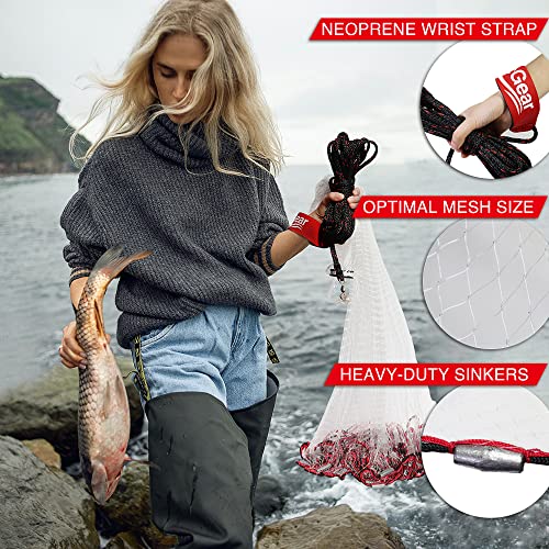 BasicGear 6ft Cast Net with Lead Sinkers - 3/8 Inch Mesh for Bait Fish