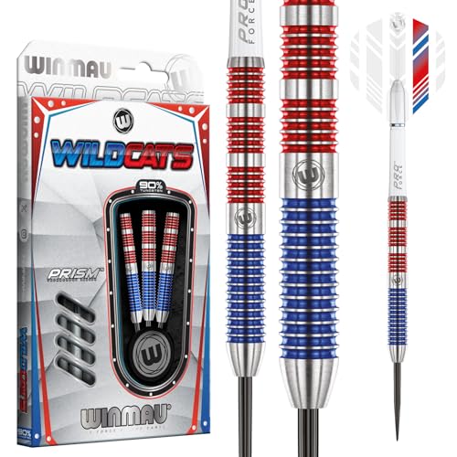 WINMAU Wildcats 90% Tungsten Darts Set with Flights and Stems (Shafts) - Prism Technology - Match Weighed
