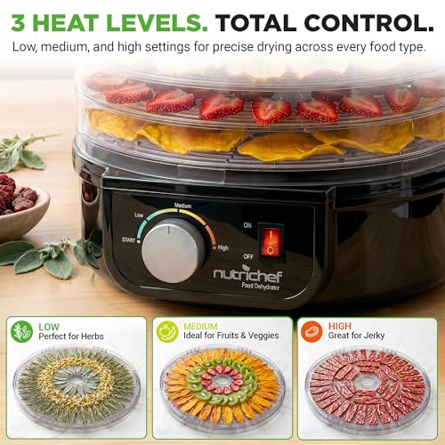 NutriChef Electric Countertop Food Dehydrator - Black, Multi-Tier Food Preserver
