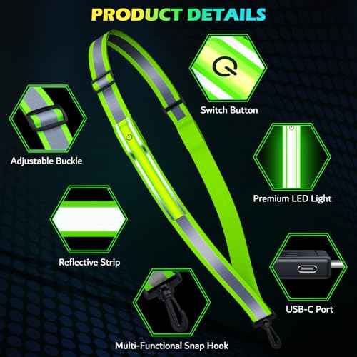 LED Reflective Running Gear High Visibility Reflective Belt Sash with Armband for Walking at Night,Adjustable Running Safety Gear Light Up Running Belt for Runners Walkers Men Women