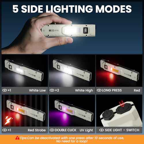 Flat Flashlights Rechargeable Small Tactical Flashlight with Clip,Stainless Steel EDC Led Light with Digital Display,880 Lumen Pocket Flashlight Dual-Switches13 Modes for Home Use,Outdoor and Work
