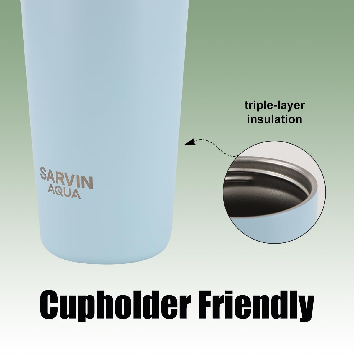 Sarvin Aqua DualSip 30oz Insulated Stainless Steel Water Bottle with Two-Way Spout, Built-In Straw and Carry Handle – Made for Travel, School, and Sports – BPA-Free, Leak-Proof. (Light Blue)