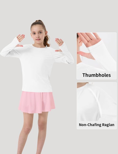 CHALLMOTI Girl's Rash Guard Swim Shirts Sun Shirt UV Protection Long Sleeve Tops Quick Dry Lightweight UPF 50+ White M
