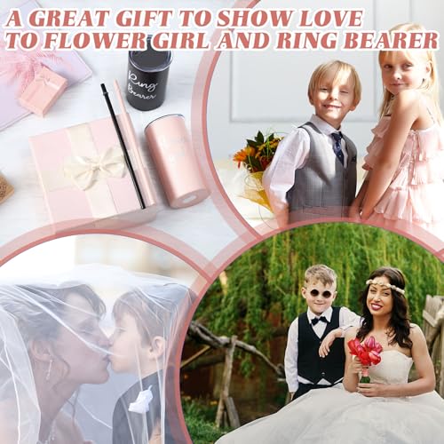 Flower Girl and Ring Bearer Gift Cups - 16 oz Stainless Steel, Black & Blush Pink