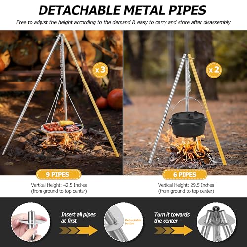 Stainless Steel Campfire Tripod Grill for Camping Cooking - Without BBQ Tools