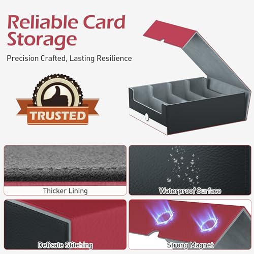 4-Row Trading Card Storage Box 3200+ Cards with Dividers - Red & White