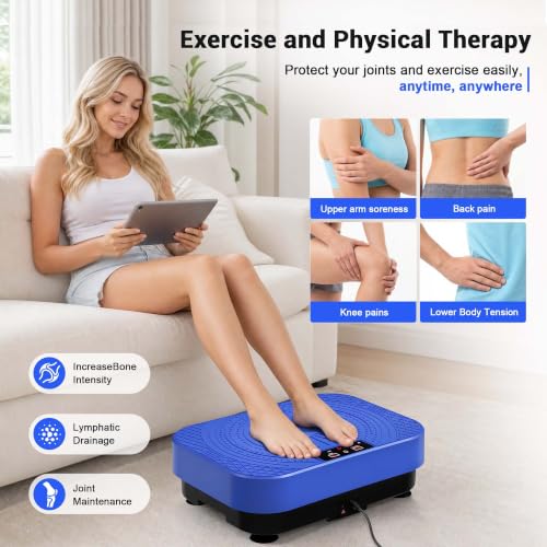 Homesy Blue Vibration Plate Exercise Machine for Full-Body Workout & Lymphatic Drainage