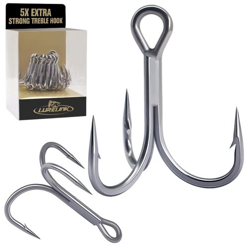 Fishing-Treble-Hooks-5X-Extra-Strong-Heavy-Duty Ultra Anti-Rust Bulk Hooks for Saltwater and Freshwater Fishing Sizes 5/0 to #8 (5X Extra Strong, Size:6 24-Pack)