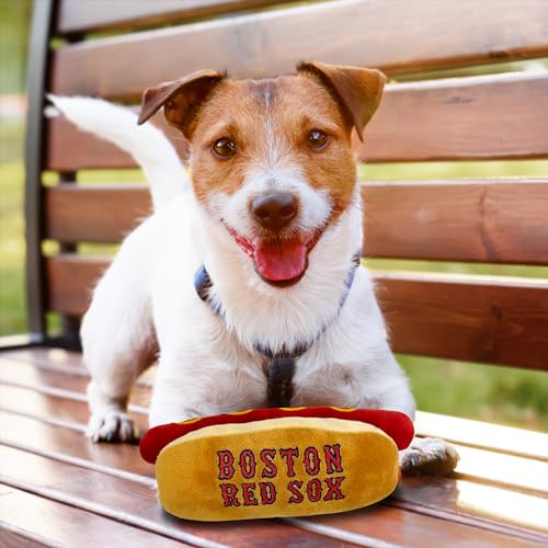 MLB Boston Red Sox Plush Hot-Dog Dog Toy with Squeakers - Stadium Team Logo