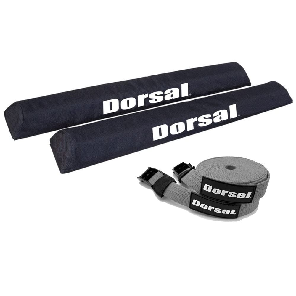 DORSAL Aero Roof Rack Pads with 15 ft Surf Straps - Pack of 4 for Car Surfboard Kayak SUP Long Black Polyester (Sizes: 20, 28, 34 Inches)