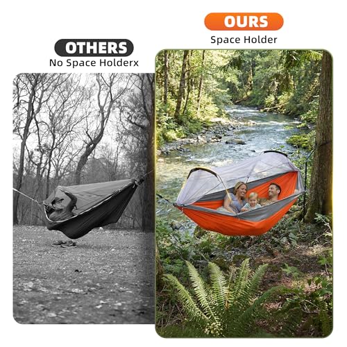 Orange & Grey Camping Hammock with Mosquito Net, 500lbs Capacity, Portable Double/Single